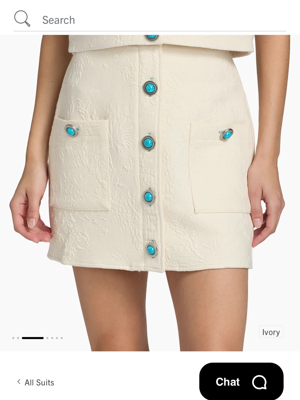 L'AGENCE Cream Embroidered Button-Front Mini Skirt with Turquoise Buttons - Picture 7 of 9